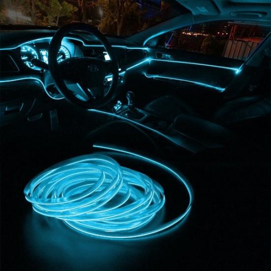 2M Car Interior LED Atmosphere Wire Light Ice Blue Decor Universal Strip Lamp D