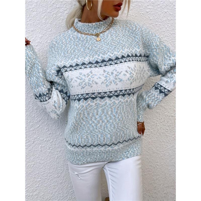 Half Turtleneck Snowflake Sweater Women
