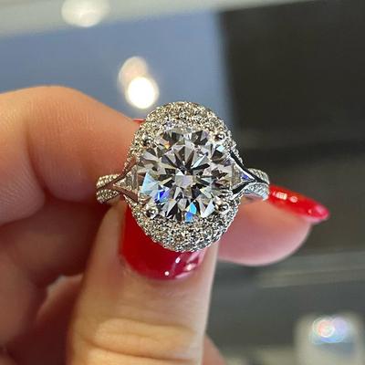 Wunderschöne Damenringe Funkelnder Großer Runder Zirkonia Voll Bling Eiskalt Kristall Zirkonia Strahlender Verlobungsring Ehering