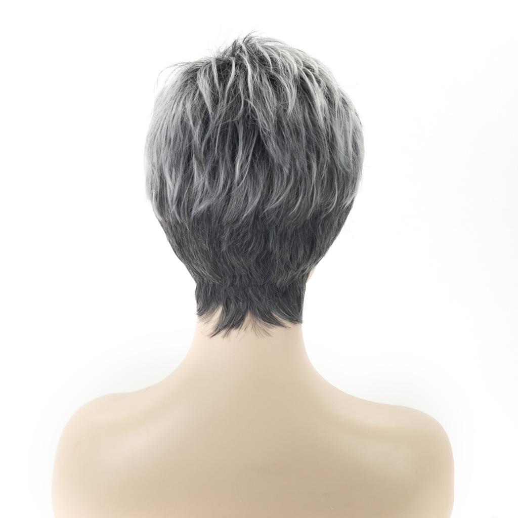 Synthetic Short Wave Wigs With Bangs Women Black Gray Wig Women Layered Hair for Daily Cosplay Heat Resistant Fibre