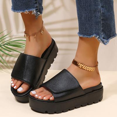 Moda Zapatillas de Plataforma Rimocy de Cuero PU Negro para Mujer Talla Grande 43 Sandalias de Suela Gruesa Mujer 2024 Verano Zapatos de Diapositivas Antideslizantes Femenino