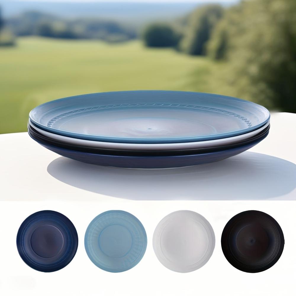 4PCS Heat-resistant Plastic Dessert Plate Round Snack Tray Practical Salad Dish  Outdoor
