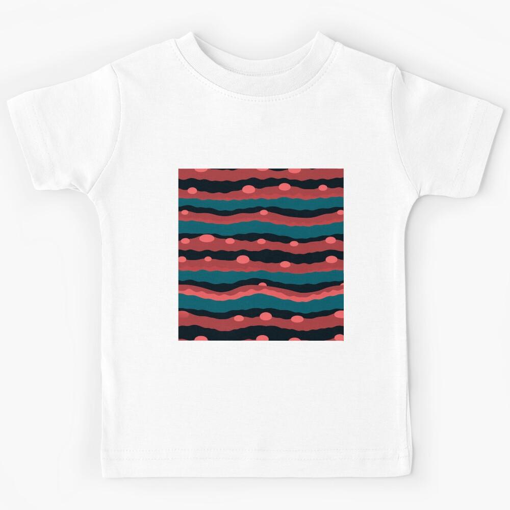 Red and Teal Wave Ripple Pattern Kids T-Shirt 170