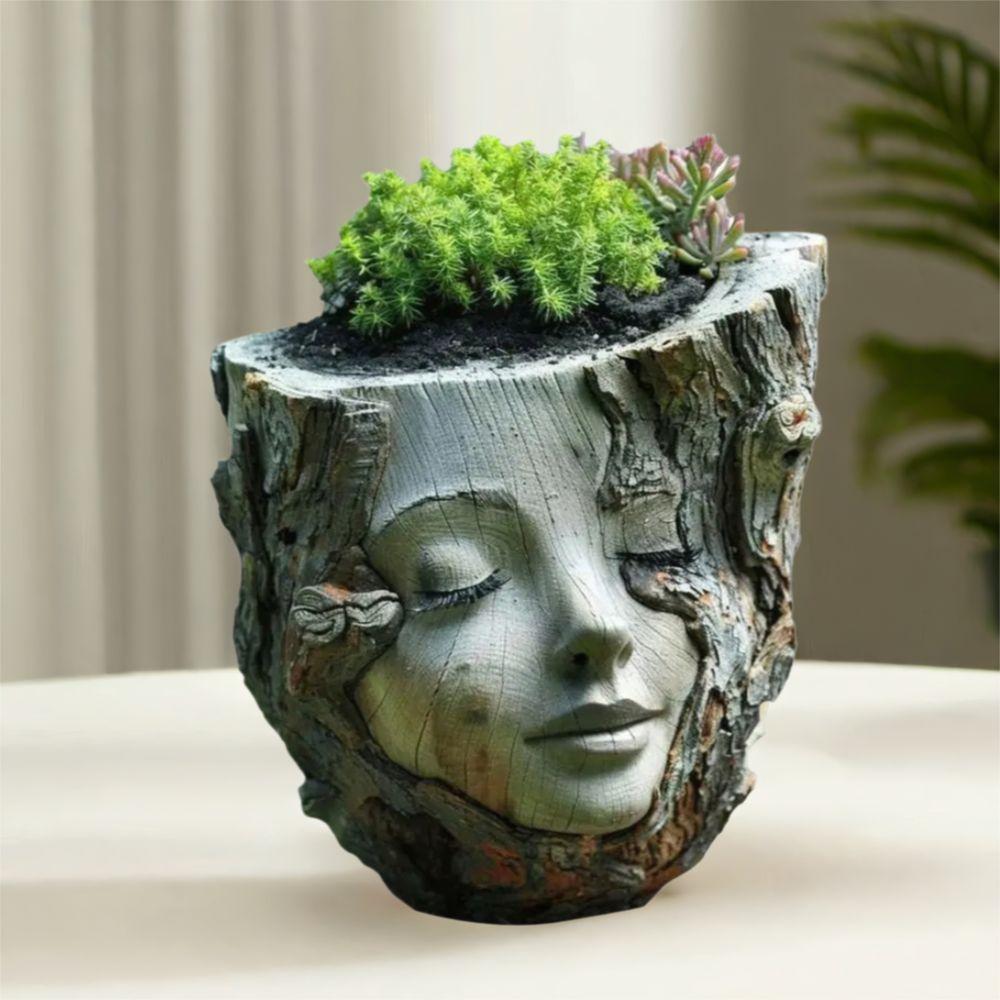 Kunstharz Handwerk Baumstumpf Mädchen Topf Lustige Figur Pflanzgefäß Mädchen Gesicht Blumentopf Heim Büro Dekorationen