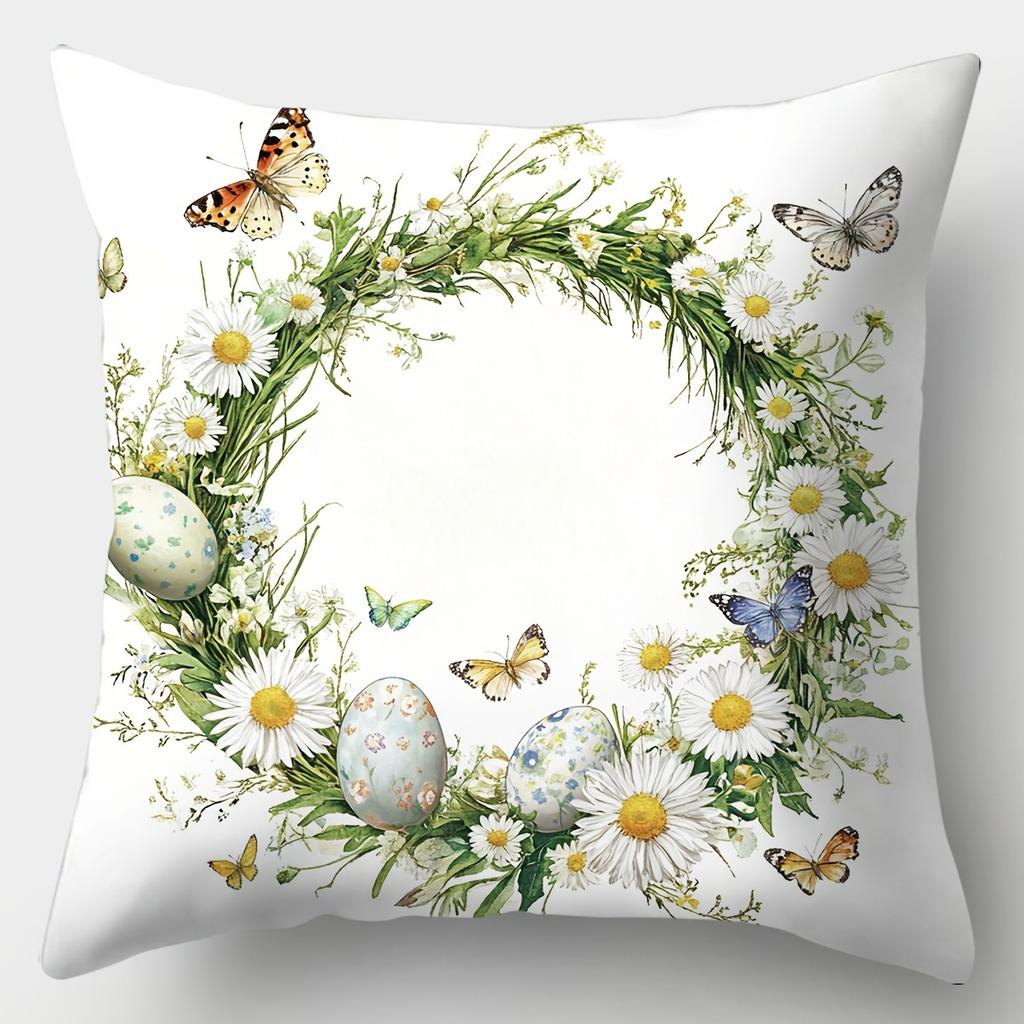 Short Plush Material Pillowcasehappy Easter Decoration Pillowcase Home Festive Decoration Flower Butterfly Rabbit Egg Print Livi