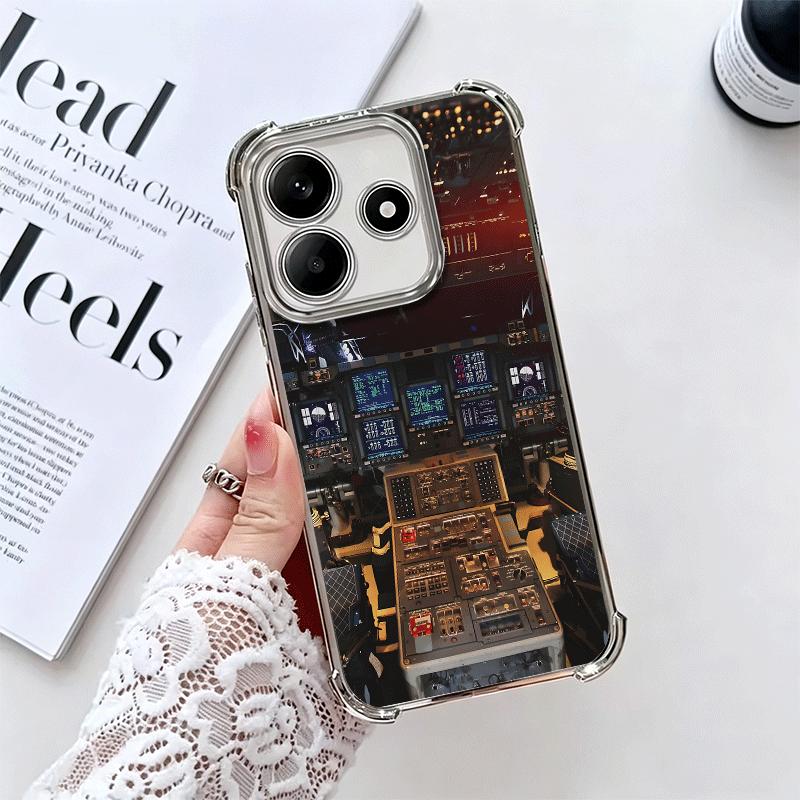 Aviation Aeroplane Pilot Cockpit Plating Phone Case For Xiaomi Redmi Note 14 15 Pro Plus 13 12 11 11S 11T 10 9S 9 5G Anti-Fall A
