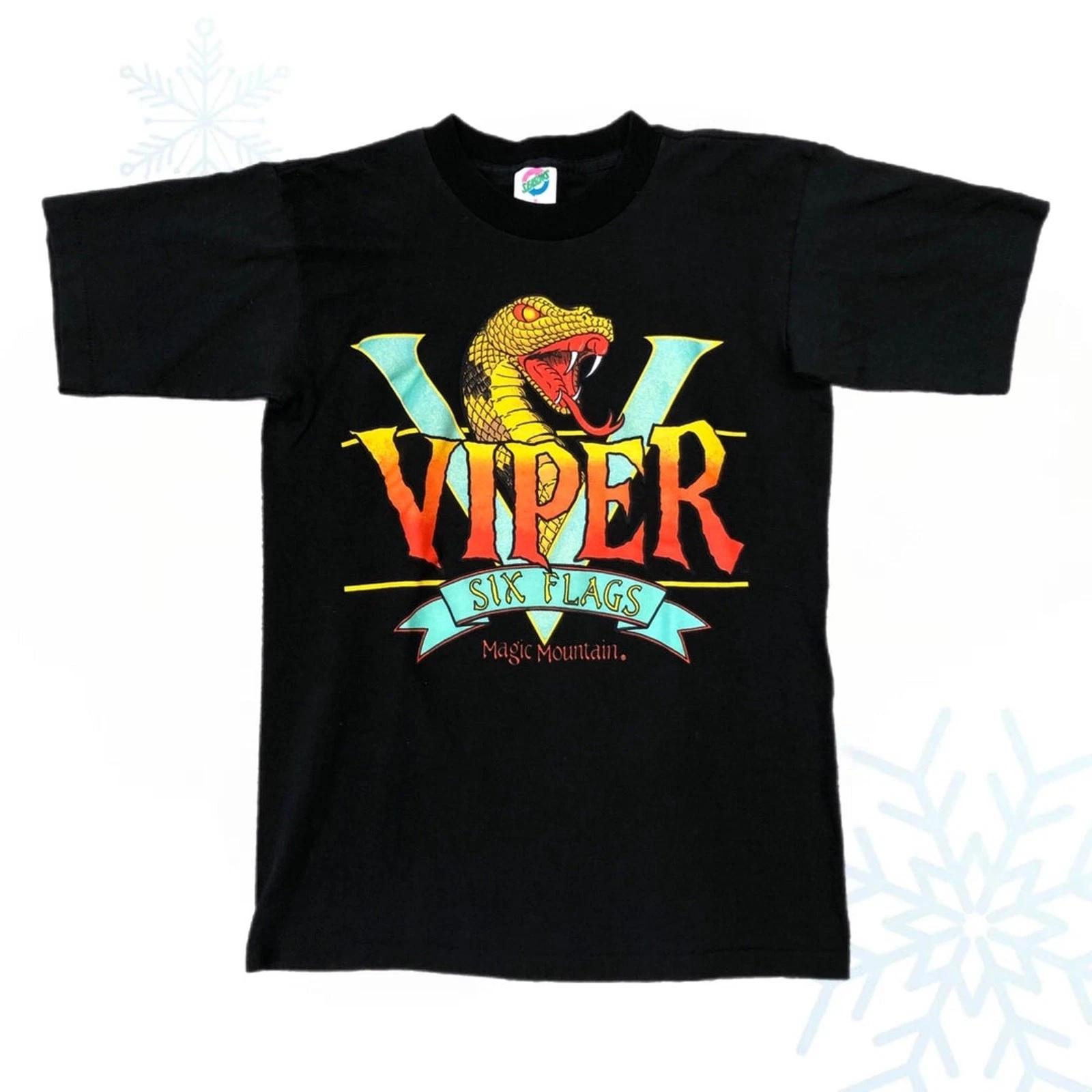 Vintage 90s Viper Six Flags Ride Theme Park Amusement T-Shirt Medium Black S