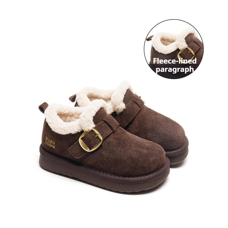 Winter Warm Cotton-padded Shoes for Girls Thickened Fleece-lined Snow Boots for Children and Non-slip Soft-soled Loafers for Boys