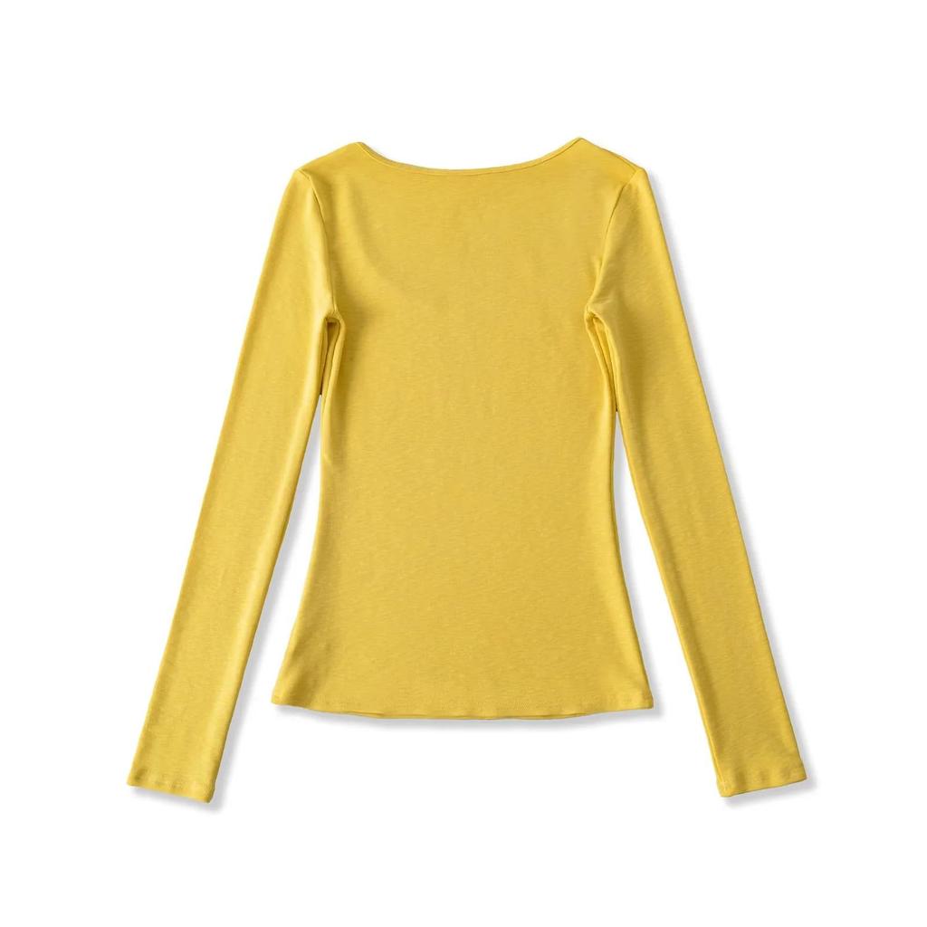 American Spice U-Neck Snowflake Cashmere Long-Sleeve Women's Slim Fit T-Shirt for Spring/Autumn