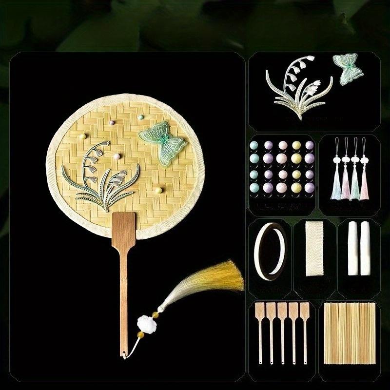 1Pc Handmade Bamboo Fan DIY Material Kit Chinese Elements Cattail Fan, Halloween Christmas Gift