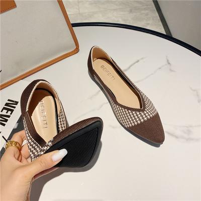 Nuevos zapatos de punto para mujer de suela plana Doudou, con tejido de rejilla de mil pájaros, super suaves, de punta fina y escote bajo