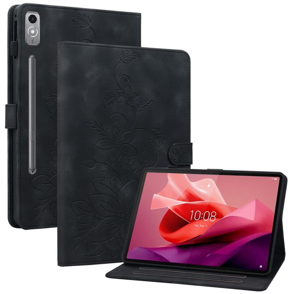 For Lenovo Tab P12 Case Lily Flower Leather Tablet Cover with Card Slots Stand