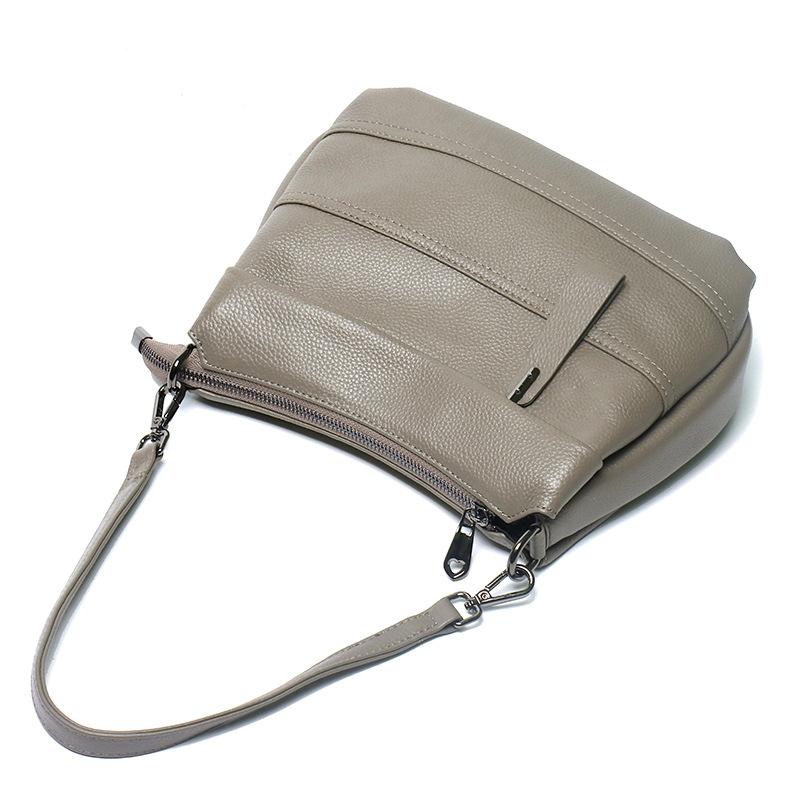 Simple Leather Women'S Bag Multi-Compartment Single Shoulder Messenger Bag Versatile First Layer Cowhide Soft Bag Double Shoulder Strap