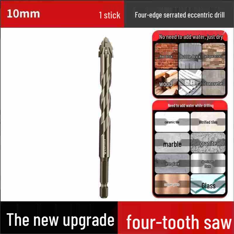 Durable Hexagonal Four-Flute Toothed Drill Bit for Ceramic, Cast Iron & Concrete