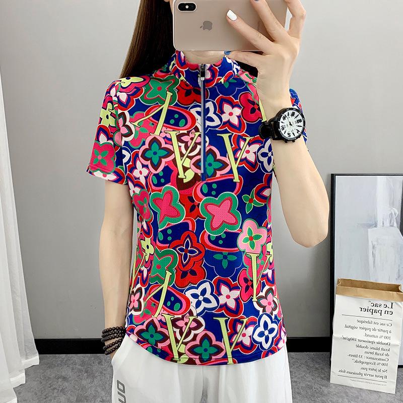 

Женская спортивная футболка с цветочным принтом и воротником-стойкой, быстросохнущая - Дышащая, эластичная, влагоотводящая для бега и фитнеса 4XL (140-150 jin)