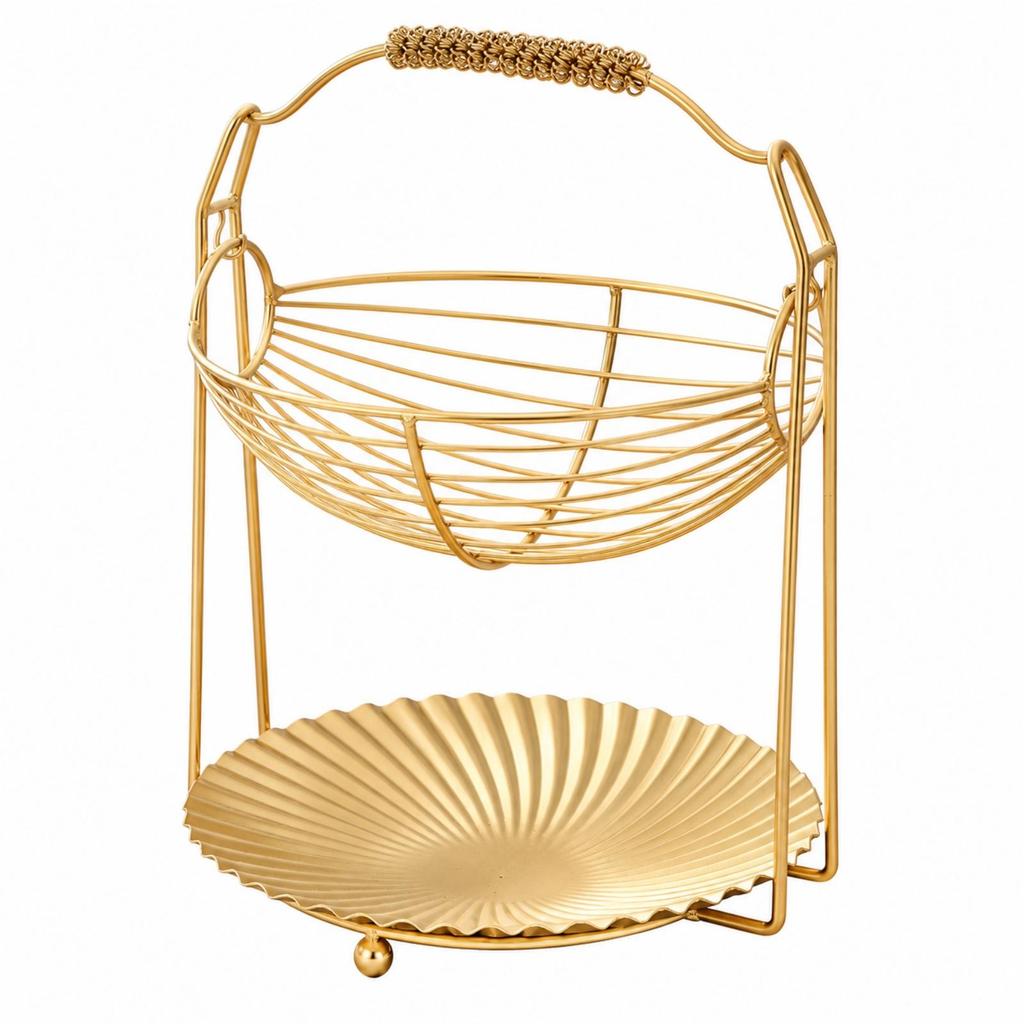 Two-Tier Fruit and Snack Basket Modern Kitchen Counter Organizer Wipe-Clean
