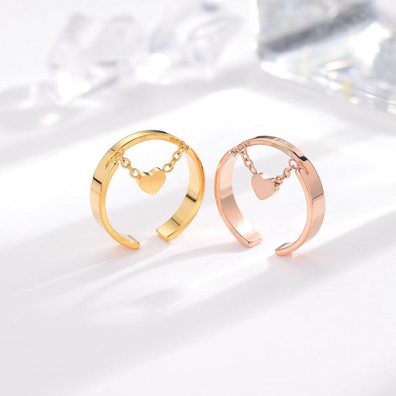 Japanese and Korean Simple Love Chain Titanium Steel Ring Korean Style Cold Style Ins Retro Open Ring