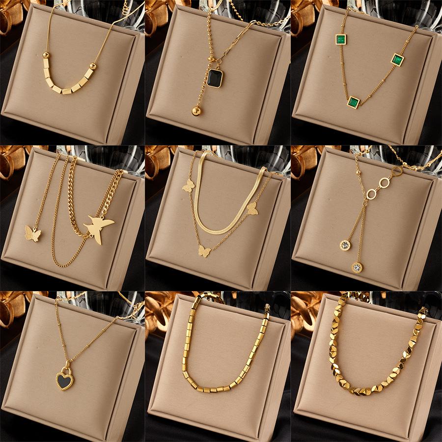 Minimalist Butterfly Heart Diamond Inlaid Square Pendant Necklace Fashionable Trendy Niche Creative Irregular Tassel Chain Gift