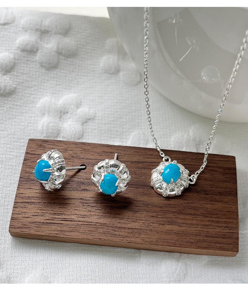 S925 Sterling Silver Turquoise Necklace & Earring Set in Designer Stackable Style