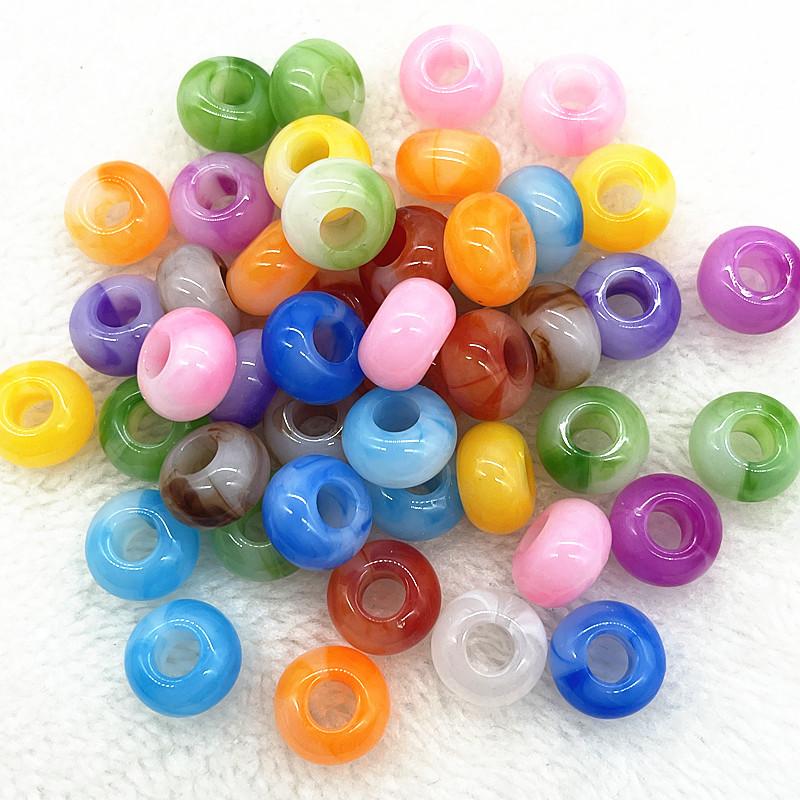 20pcs 14mm Mix Colour Big Hole Acrylic Beads Spacer Loose Beads for Jewelry Making DIY Handmade Bracelet Accessories(hole:5mm)