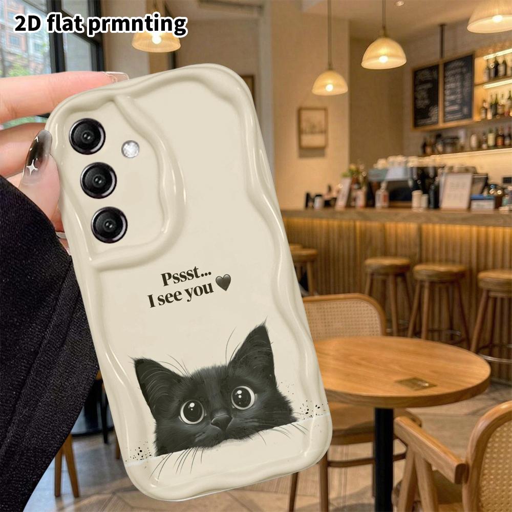 Phone Case: 2D Flat Samsung Galaxy A34 A35 S20 S22 S21 FE Plus Ultra Case, Peek-a-Boo Little Black Cat, Christmas and Halloween Gift
