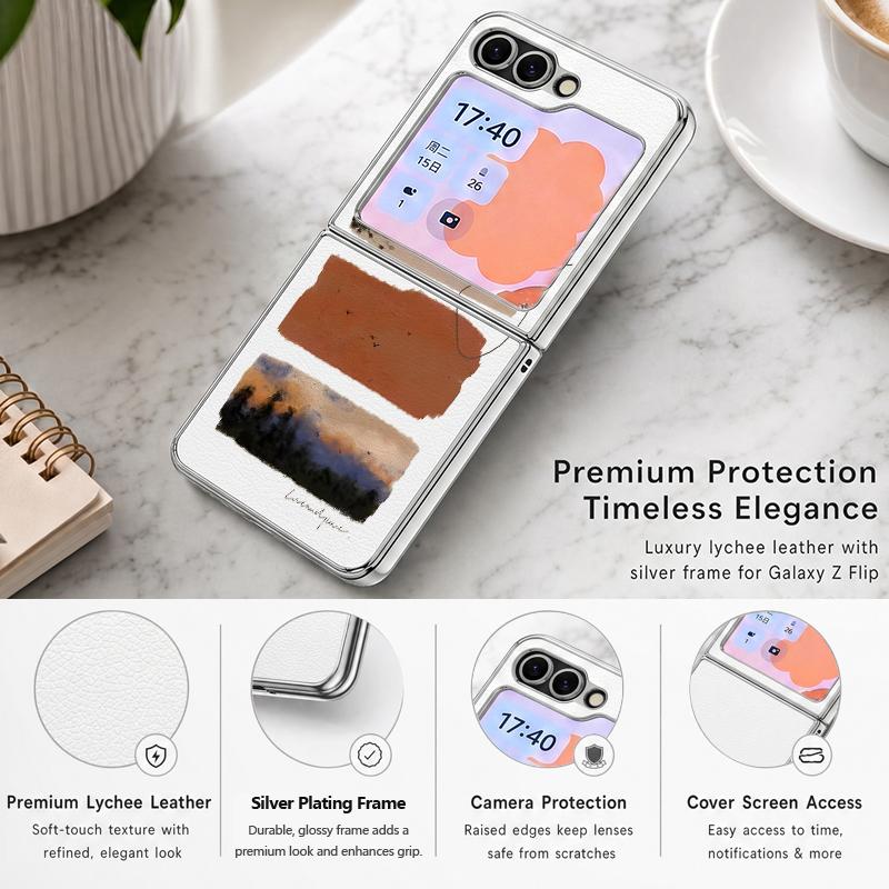 Watercolor Spots Print Case For Samsung Galaxy Z FlIP 7 FE 6 5 Plating PC+PU Leather Hybrid Folding Cover For Samsung Z Flip7 Flip6 Flip5