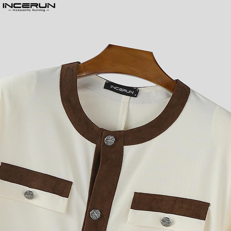 INCERUN Autumn Men Long Sleeve Casual Stitching Buttons Texture Jackets Coats