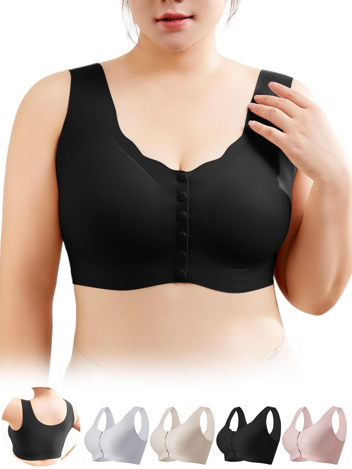 

Wireless Front Opening for Supervised by a Bust Plus Size Gentle on the Corrects Sagging Provides a Secure Night and [veimia] Bra, [Suitable B-F Cups,
