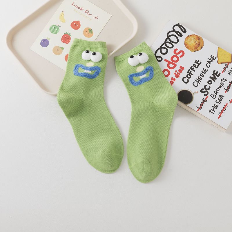 3 Pairs Women's Spring Summer New Cotton Socks Cute Cartoon Ugly Cute Little Eyes MidTube Pile Pile Socks Sweet Style Kawaii