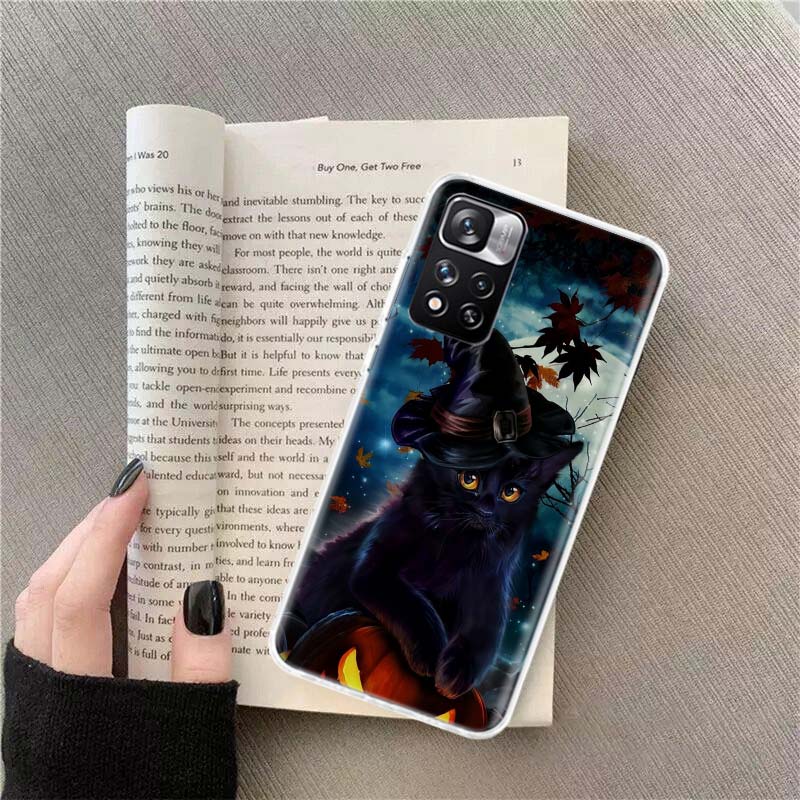 Halloween Magic Cat Phone Case For Redmi Note 13 12 Pro Plus 14 15 Pro 5G 11 11T 11E 11S 10 Pro 10S 9 9S Cover Cell Clear TPU Ca