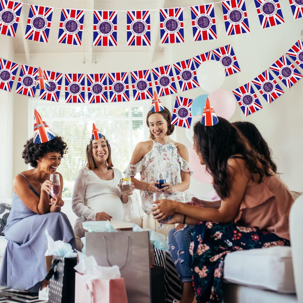 12 Pcs Union Jack Hats for Platinum Jubilee Decorations 2022 Paper Jubilee Hats Union Jack Party Supplies for Adults