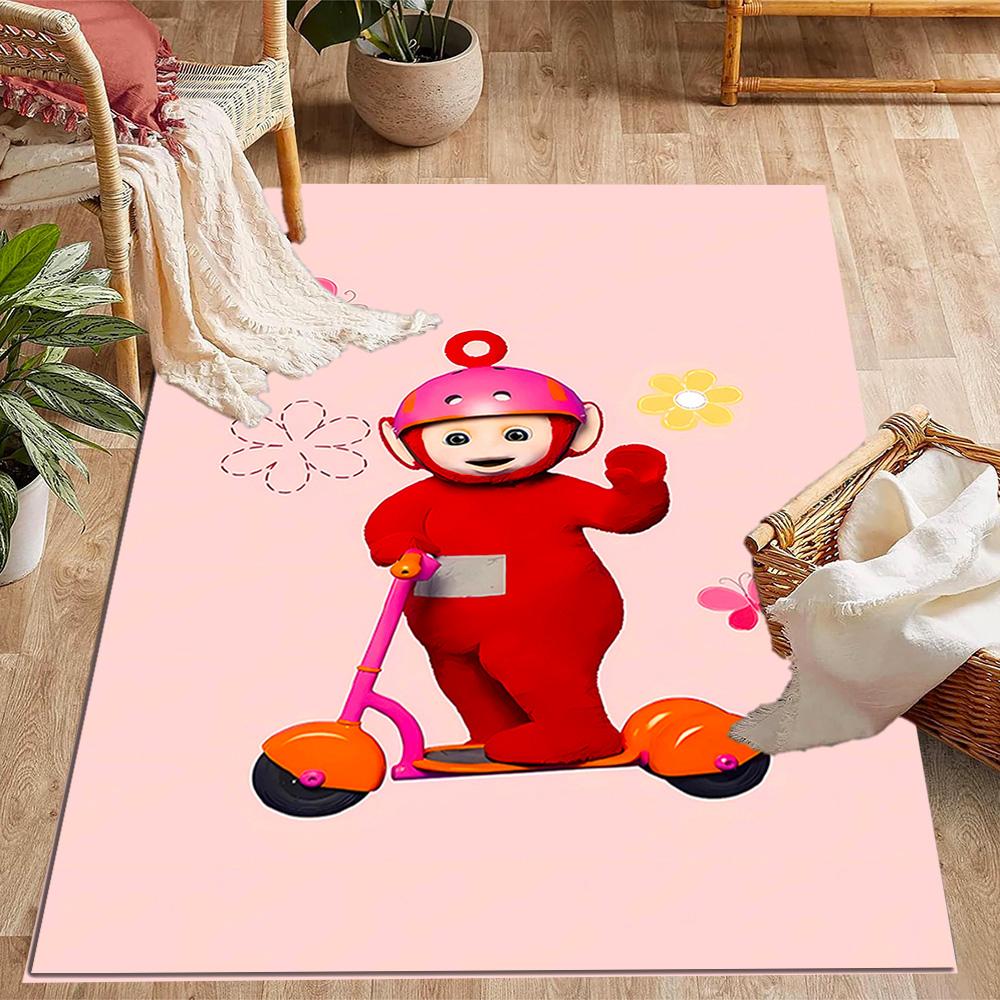 Teletubbies Scooter Adventure Themed Anti-Slip Rugs - Polyester Home Decor, Suitable for Bedrooms, Living Rooms, Doorways, Studios, and Decorations