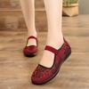 Damenmode runder Zeh weinrot Schnallenriemen Mesh atmungsaktive flache Schuhe Dame lässig Retro chinesische Stickerei Blumen Schuhe ba328
