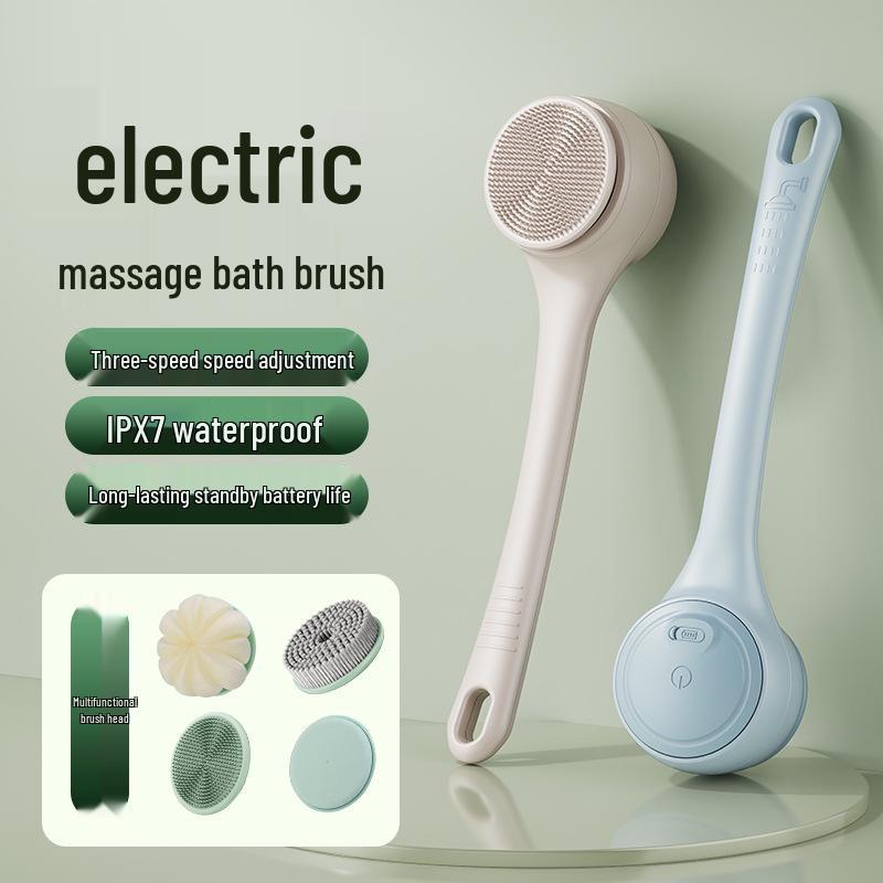Elektrisk Multifunktionell Roterande Badborste: Utdragbar, Dubbelhandtag, Massage, Exfolierande & Avtagbar Duschskrubb