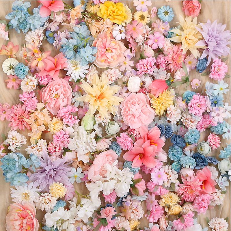 Random Style Color Artificial Flowers Head Mixed Fake Flower for Wedding Decoration Home Decor DIY Craft Wreath Gift Accessories
