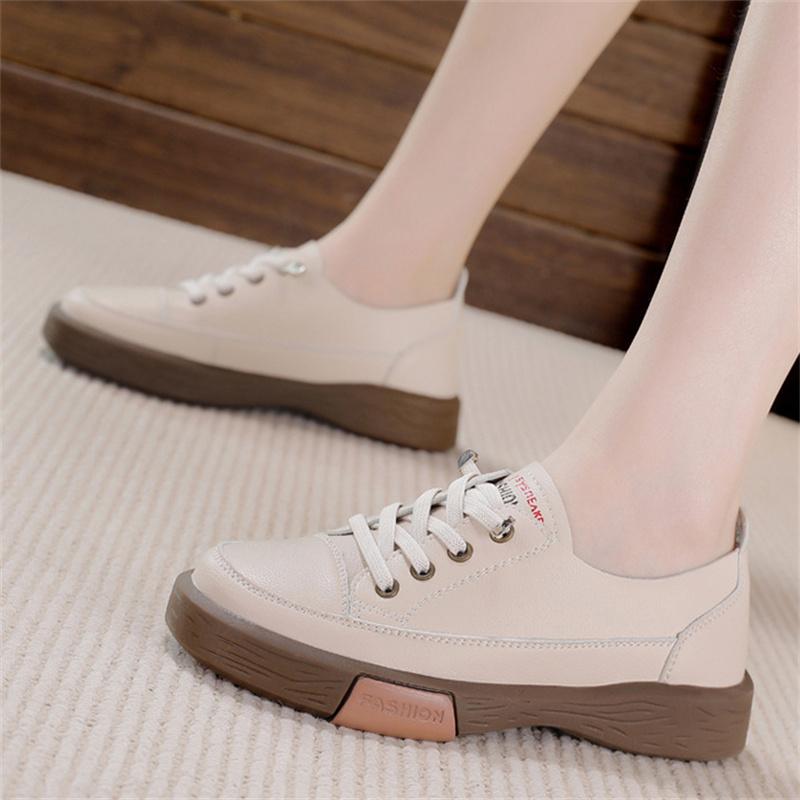 Genuine Leather Women's Flat Sneakers Size 35-40 Autumn Vulcanized Shoes Ladies White Casual Shoes Comfortable Flats