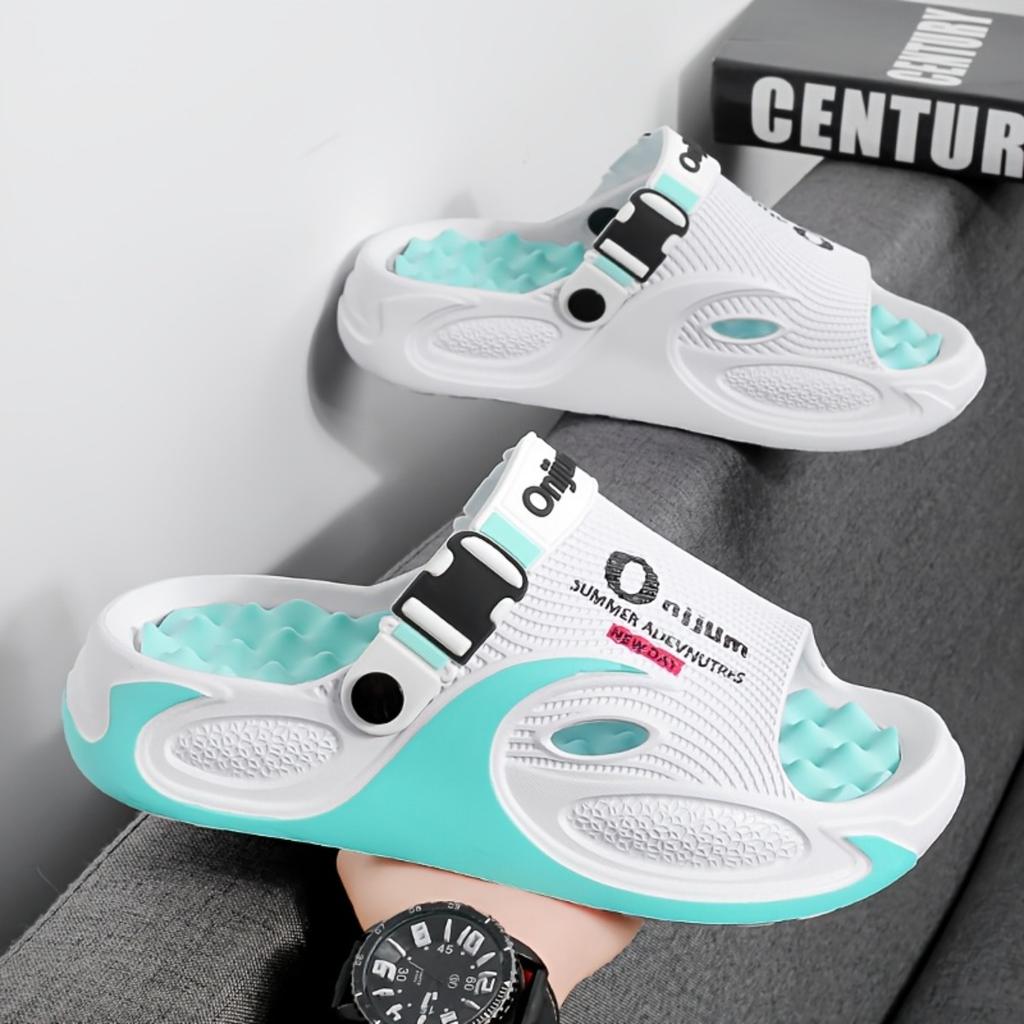 Summer Casual Men's and Women's Same Style Slippers, Thick Soled Massage, Lightweight and Breathable with One Foot, Outdoor Activity Slippers