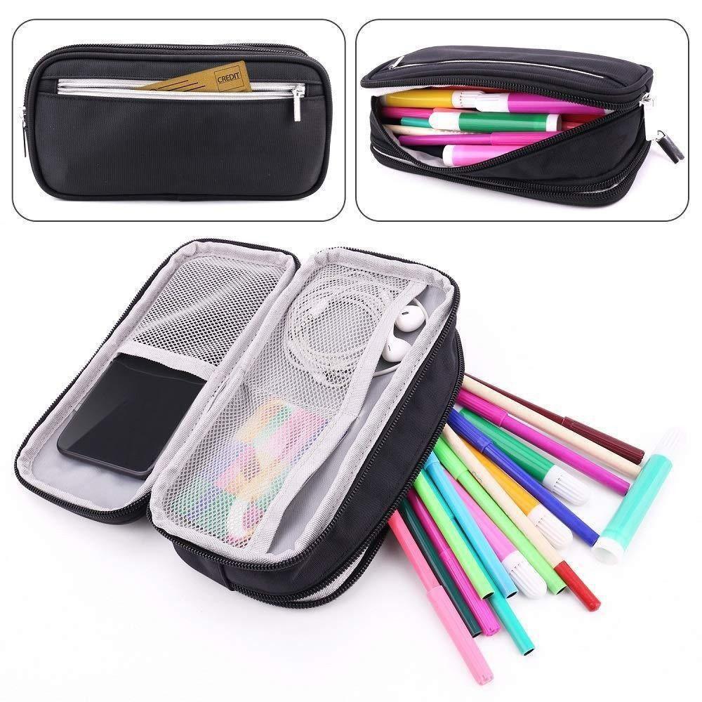Solid Color Pencil Case Portable Large Capacity Stationery Organizer Durable Zipper Closure Pen Storage Bag Stationery Storage