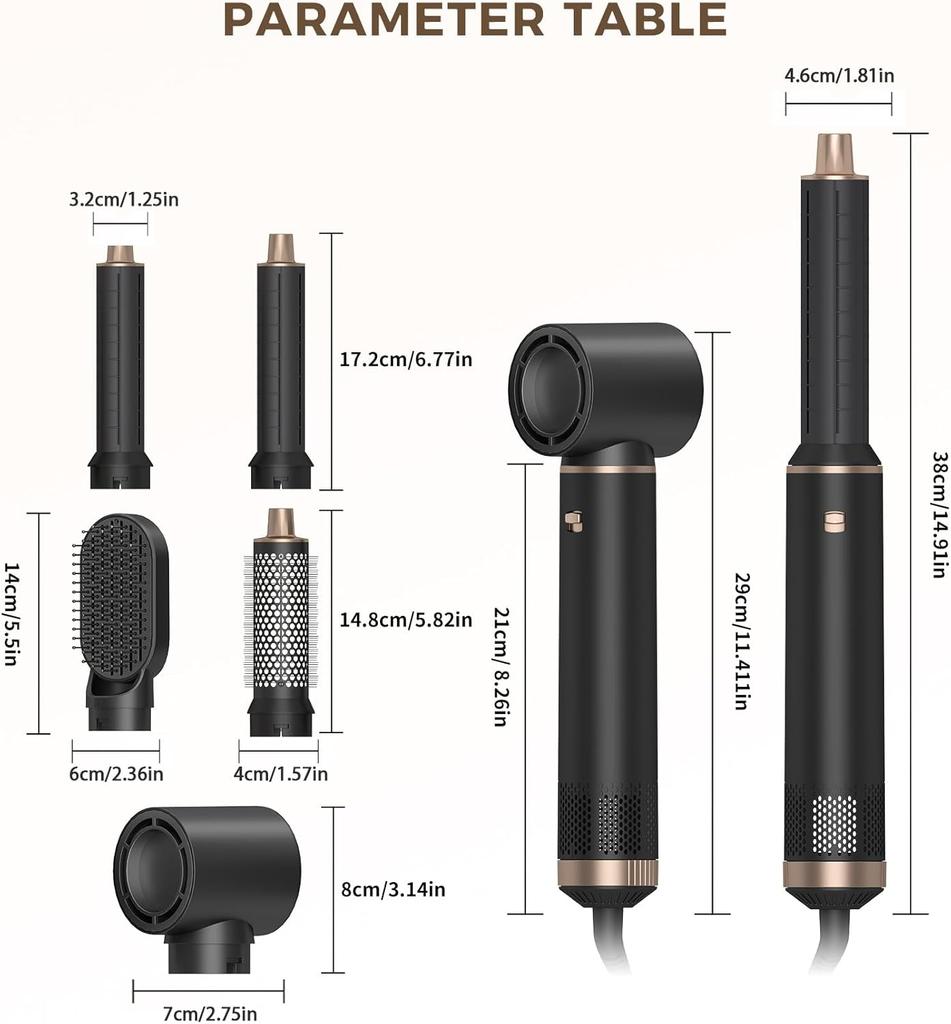 5 In 1 Hair Dryer Hot Air Comb Professional Curling Iron Straighten High Speed Hair Dryer Volumizing With Detachable Attachments