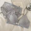 Plaid splicing polka dot thin triangular cup without steel ring to gather small breasts, double breasts, anti-sagging bra set