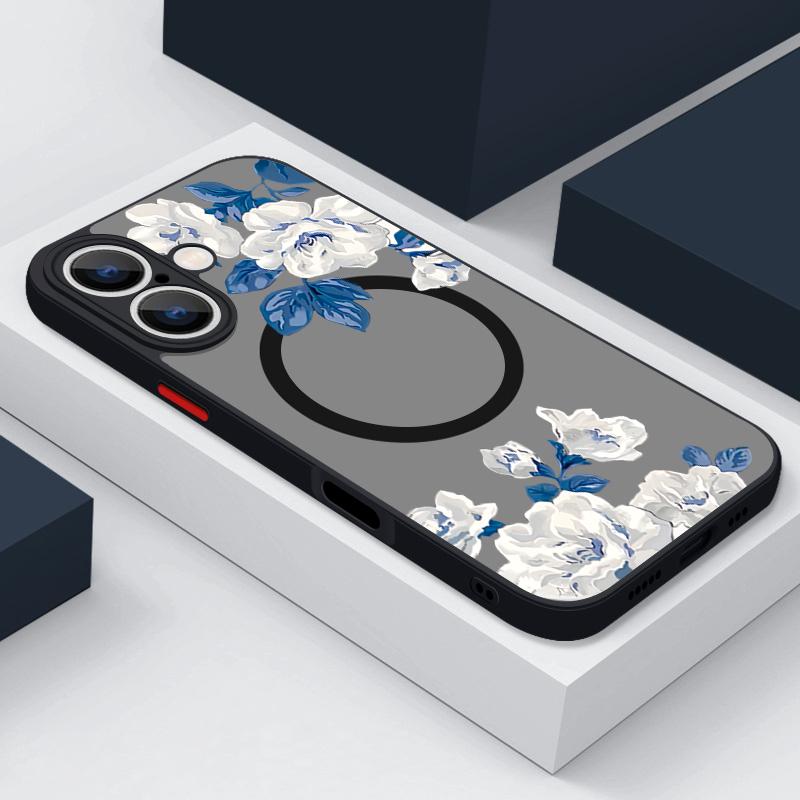 For iPhone 17 Pro Max Case Magnetic For Magsafe Simple Style Floral Cover For iPhone 16 Pro Max 15 14 13 12 11 16E Air Funda
