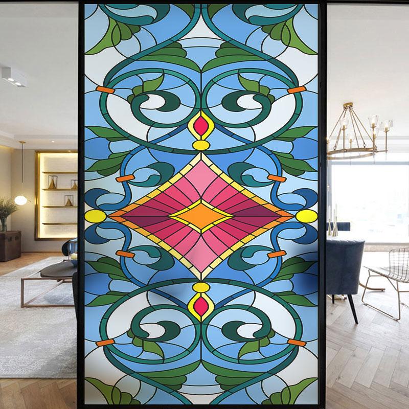 Colorful Stained Frosted Glass Film Modern Art Geometry Pattern Window Stickers Opaque Self-adhesive European Home Decor Privacy