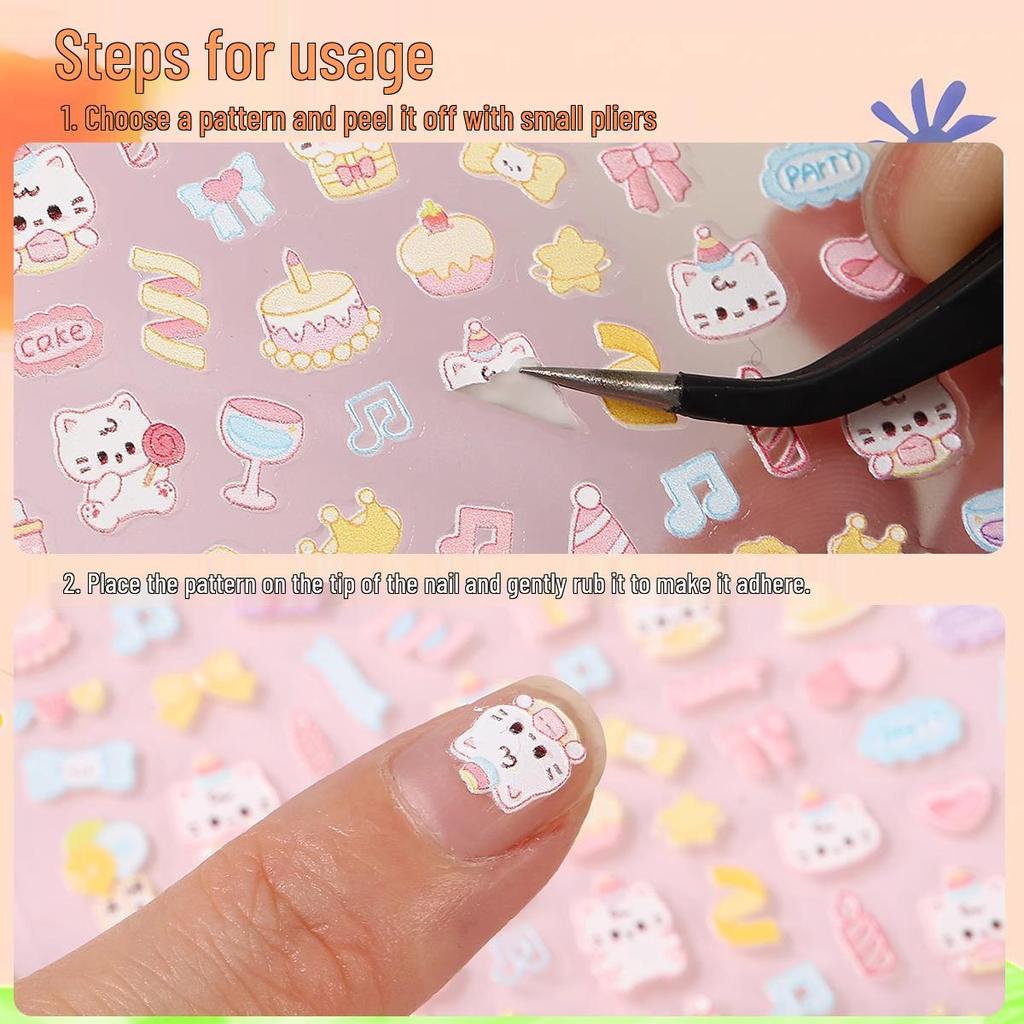 5D Luminous Cartoon Nail Stickers: Cute, Waterproof, 3D Embossed Decals for Kids' Nail Art