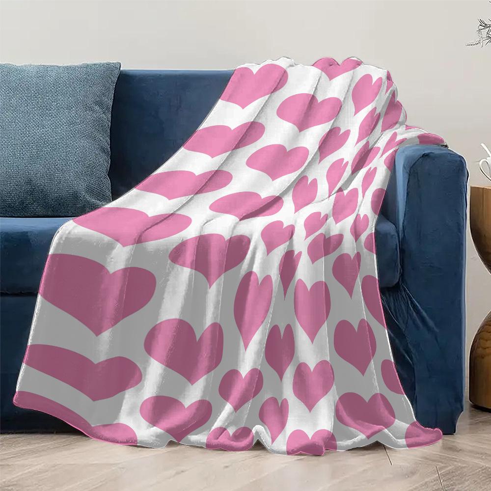 Soft Fleece Blanket Heart Pattern Cute Warm Throw Sofa Bed Decorative Gift Valentine's Day