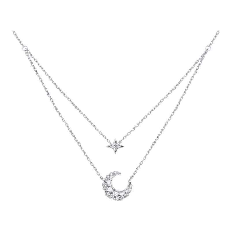 Fanci Dreamy Heart Moon Double-Layer 925 Silver Necklace