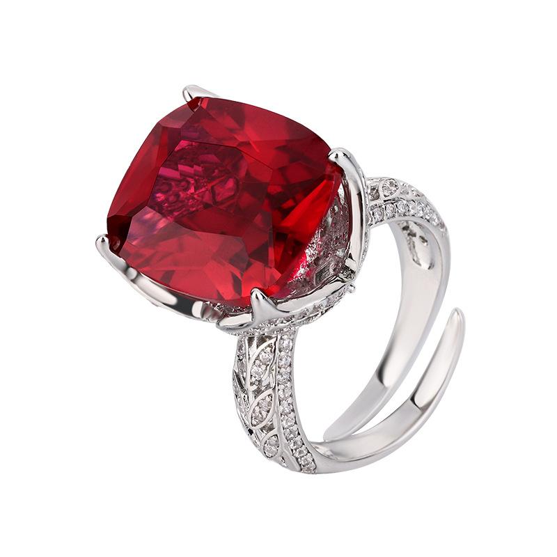 Jewelry Copper Bottom Gold-Plated Retro Simulation Color Treasure Red Corundum Fat Square 14 * 16 Retro Ring Women