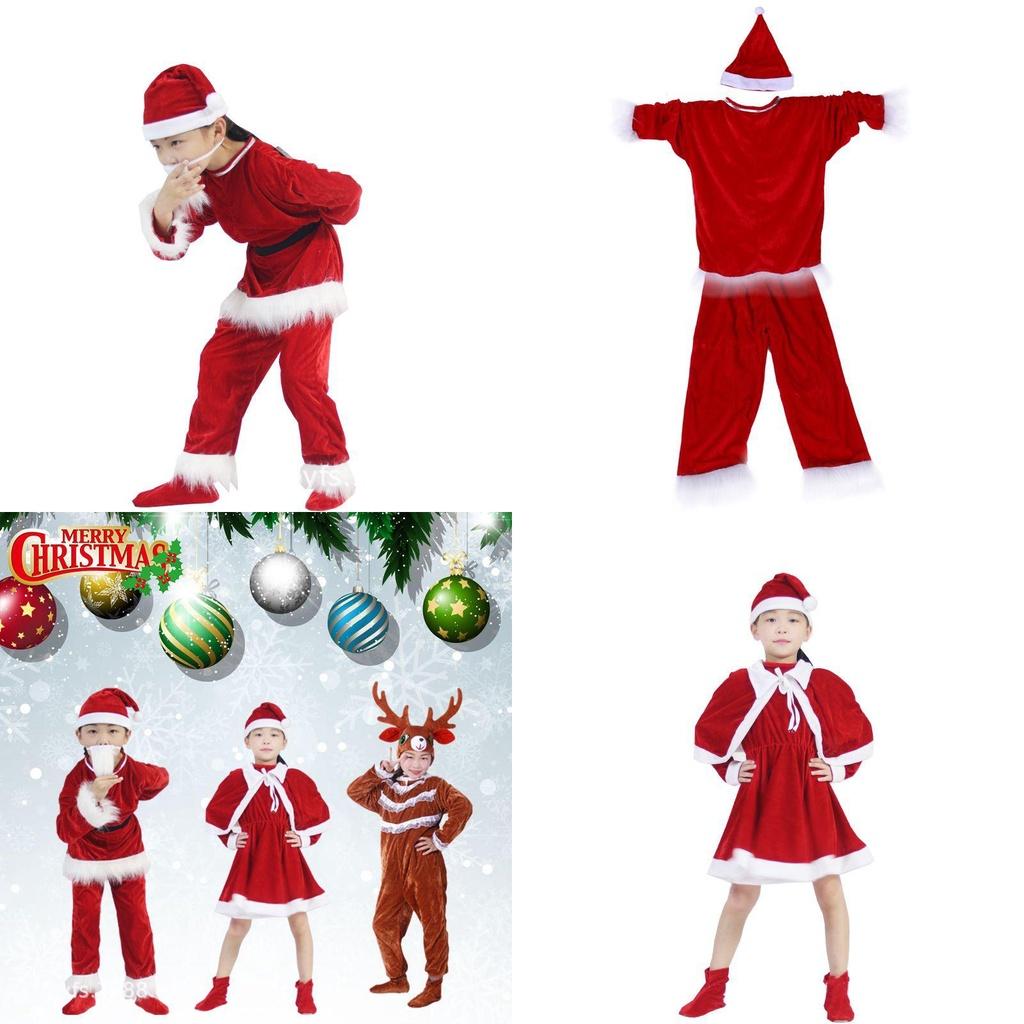 Festive Kids Girls Christmas Cosplay Costume W/elk Santa Claus Outfits
