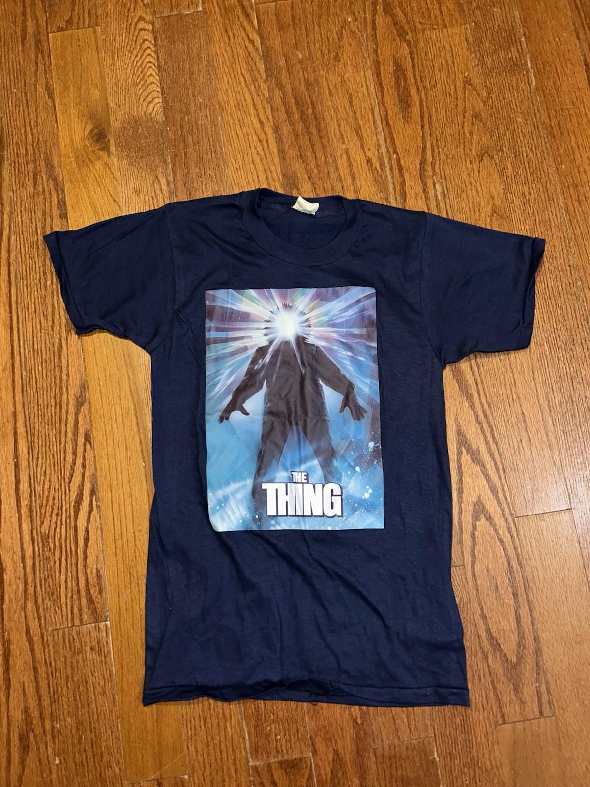 Vintage 1982 The Thing Horror Movie Shirt Mens Small Blue 80s New Short Sleeve Unisex T-Shirt M