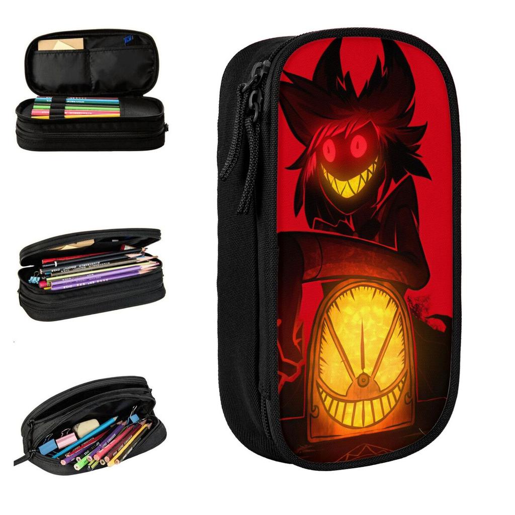 Cartoon Hazbins Hotels Alastor Pencil Case Lovely Pen Holder Bags Kids Large Storage Office Gift Pencilcases