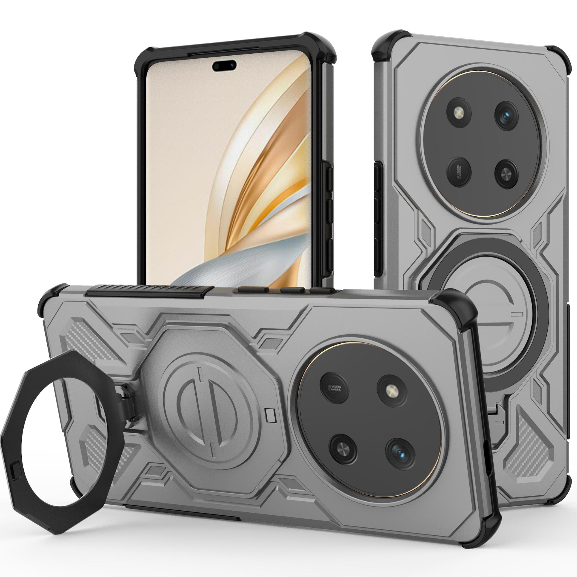 

Для Honor X60 Pro 5G/X9c 5G Магнитный чехол Вращающаяся металлическая подставка Противоударная задняя крышка телефона из ПК+ТПУ Grey